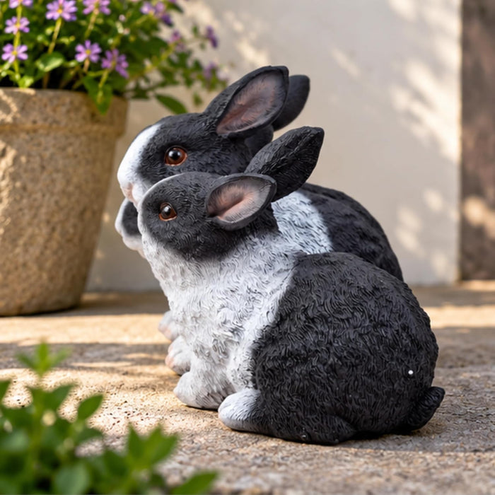 Resin Three Joint Rabbits for Garden Decoration,, White, Grey, Black (Single pc)