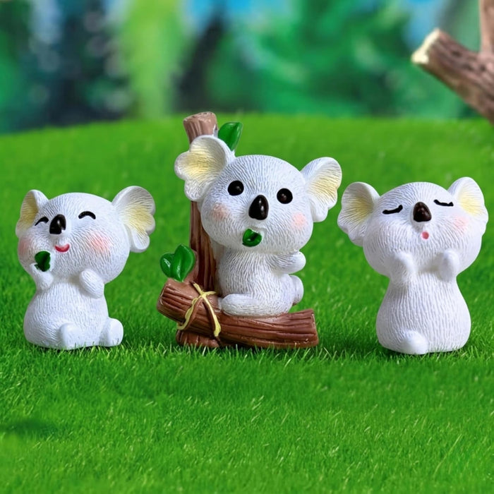 Wonderland 3-Piece Miniature Koala Figurine Set – Cute Resin Koala Bear Ornaments for Fairy Gardens, Doll House Accessories, Diy Craft,Succulent Pots, and Home Decor