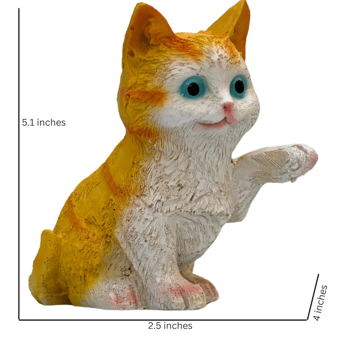 Yellow,Orange and White Kitten Figurine with Blue Eyes