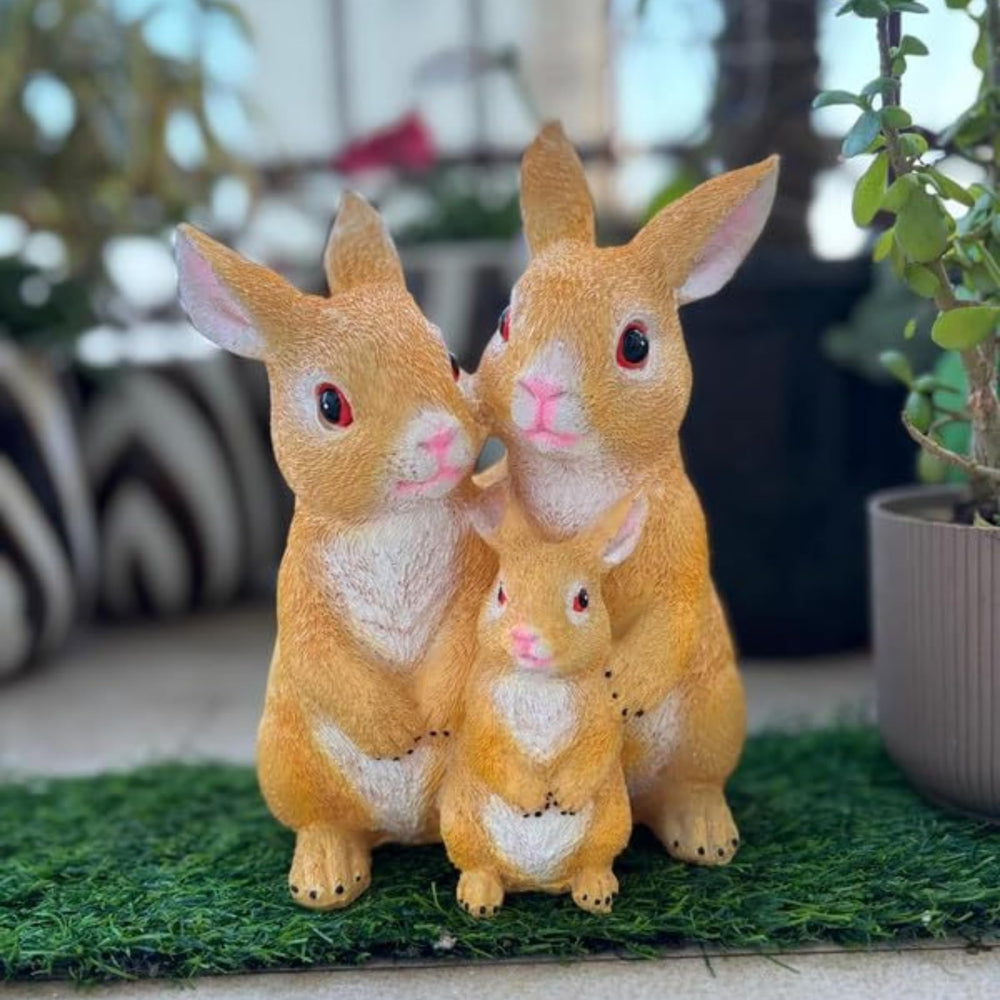 Brown rabbit family statue For Garden Décor