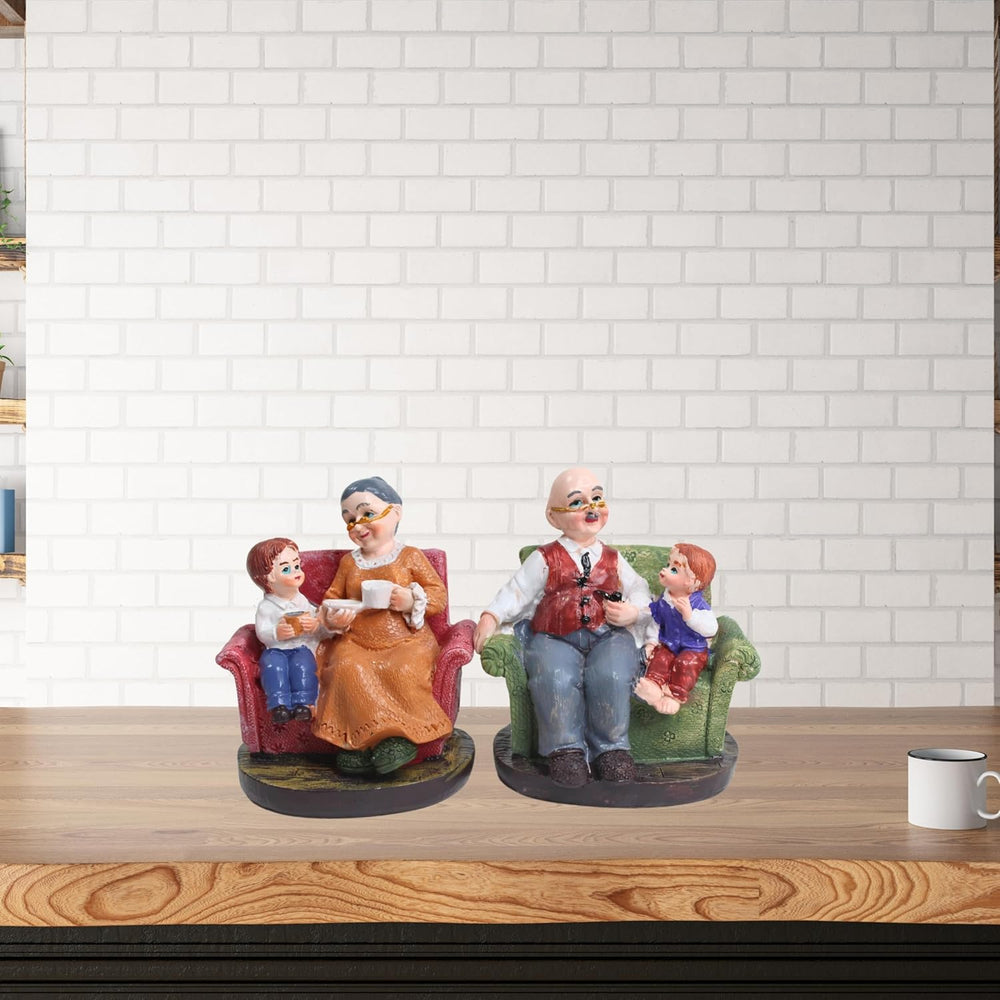 (Set of 2) Grandparents with Grandson Resin Ornament Elderly