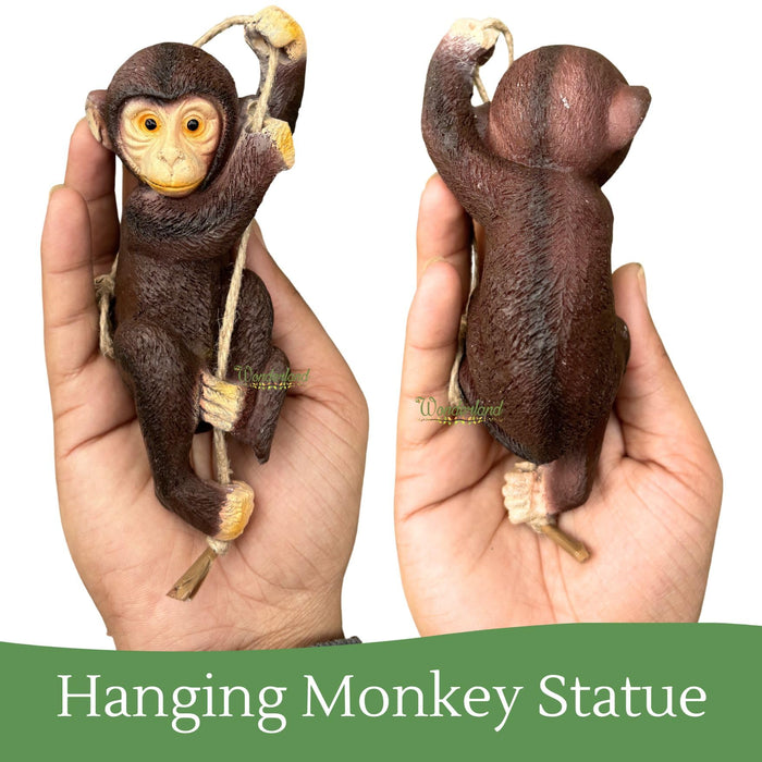 Set of 2 Hand-Painted Hanging Monkey Tree Sculpture – Whimsical Outdoor Garden Figurine with Durable Rope