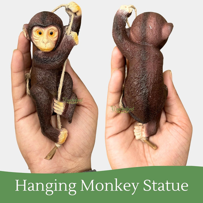 Light & Dark Brown Playful Climbing Monkey Tree Hanging Garden Statues - Set of 2 Resin Primate Sculptures for Outdoor Decor and Patio Accents