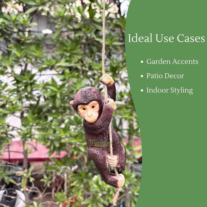 Light & Dark Brown Playful Climbing Monkey Tree Hanging Garden Statues - Set of 2 Resin Primate Sculptures for Outdoor Decor and Patio Accents