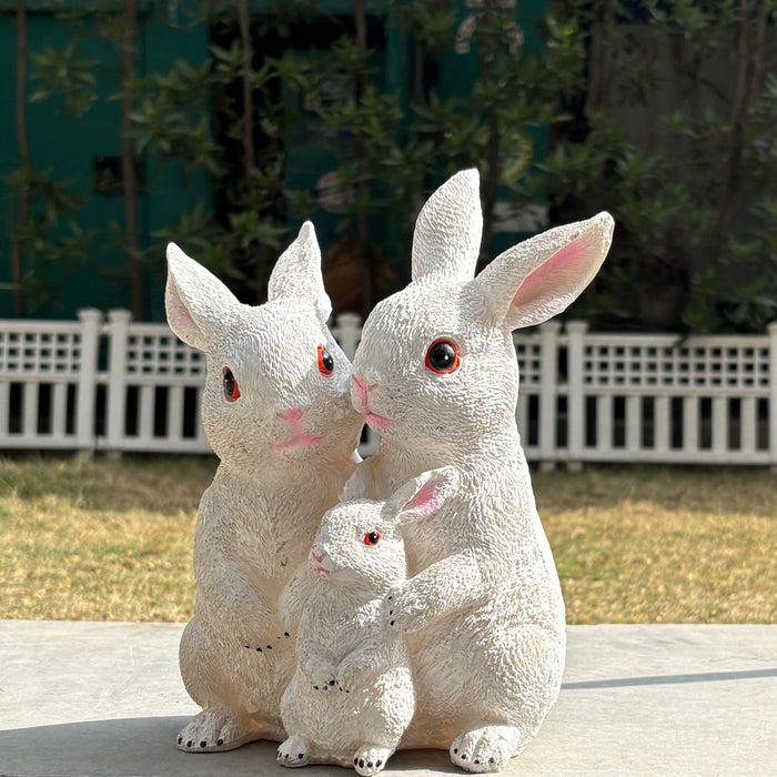 5 Inch White Rabbit Family Statue for Garden Décor|Outdoor Décor for Garden, Yard, Lawn, Patio| Gifting Purpose| Balcony Decoration