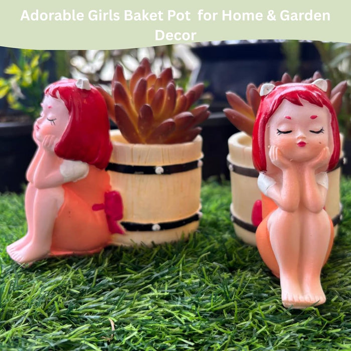 3.5 inch Dream Girl Succulent Planter – Decorative Resin Flower Pot for Indoor Plants, Cute Miniature Garden Decor & Desk Accessory(Set of 2)- Plant Not Included