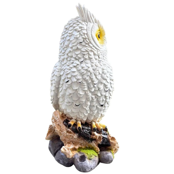 Wonderland White Owl Figurine on Branch - Resin Wildlife Garden & Home Decor Statue
