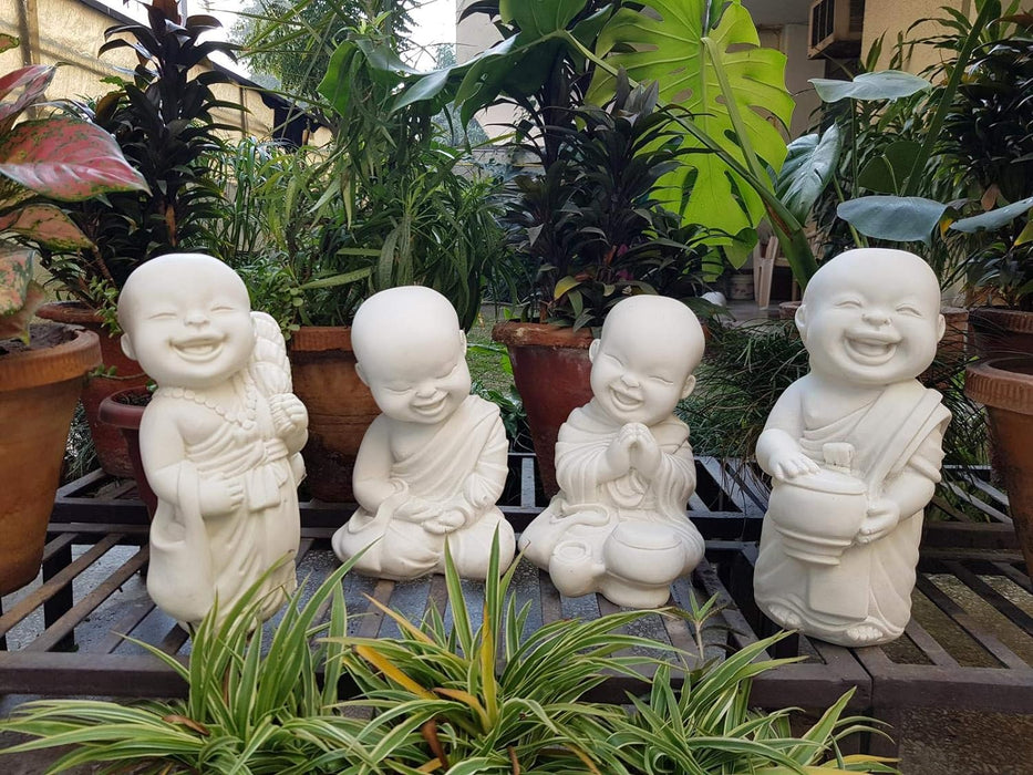 Wonderland ( Set of 4 Baby Monk (Buddha Statue, Monk Statue, Garden Statue, Outdoor décor, Resin décor) (Feng Shui Items, Zen Garden)