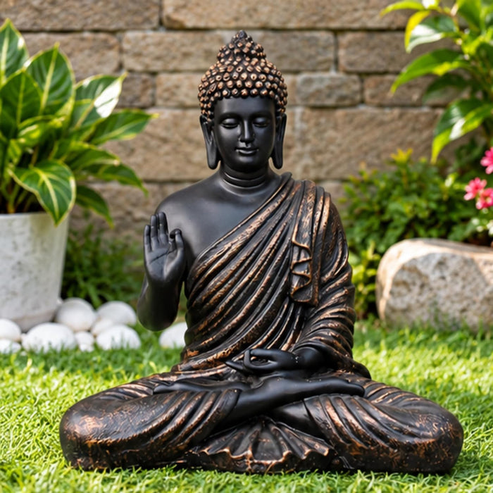 14 inches Ashirvad Avastha Buddha Resin Statue, (Beige) showpiece, Gift