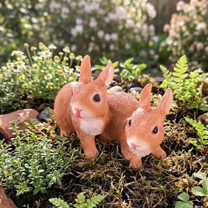 Realistic Double Bunny Figurine
