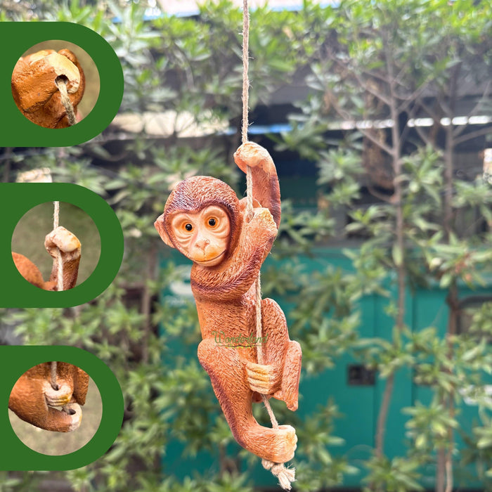 Adorable Hanging Monkey Garden Statue – Weather-Resistant Resin Figurine with Jute Rope for Outdoor Tree, Patio, and Yard Decor