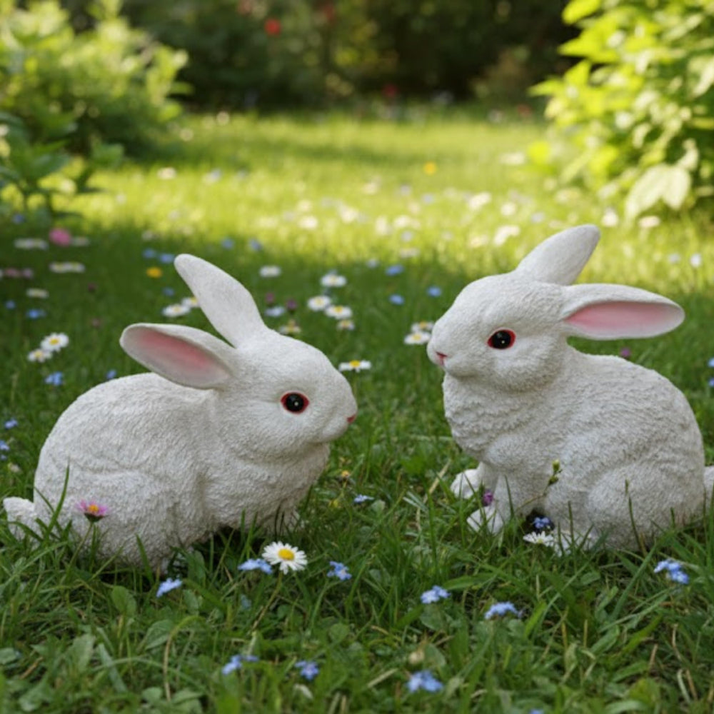 7 inch Rabbit Set of 2, for Garden Décor| White , Light Brown, Dark Brown