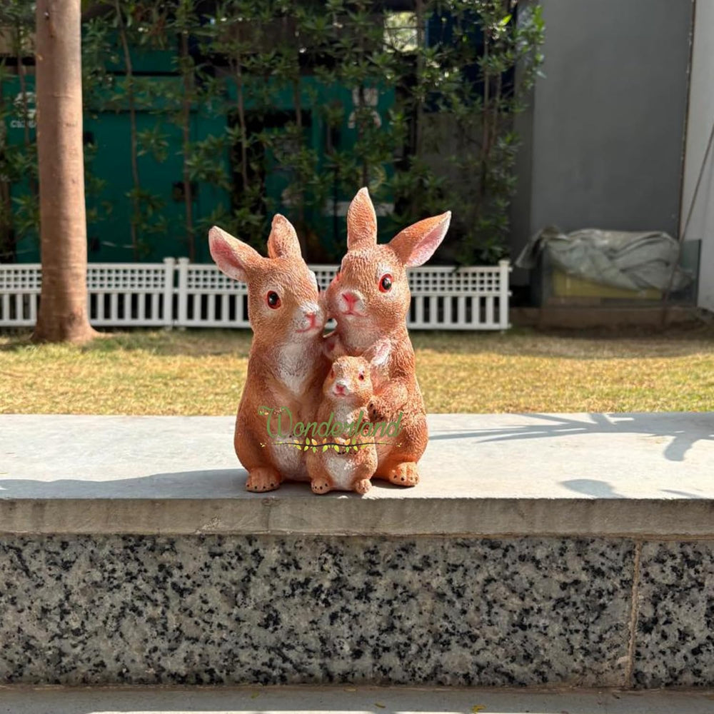 5 Inch Dark Brown Rabbit Family Statue for Garden Décor