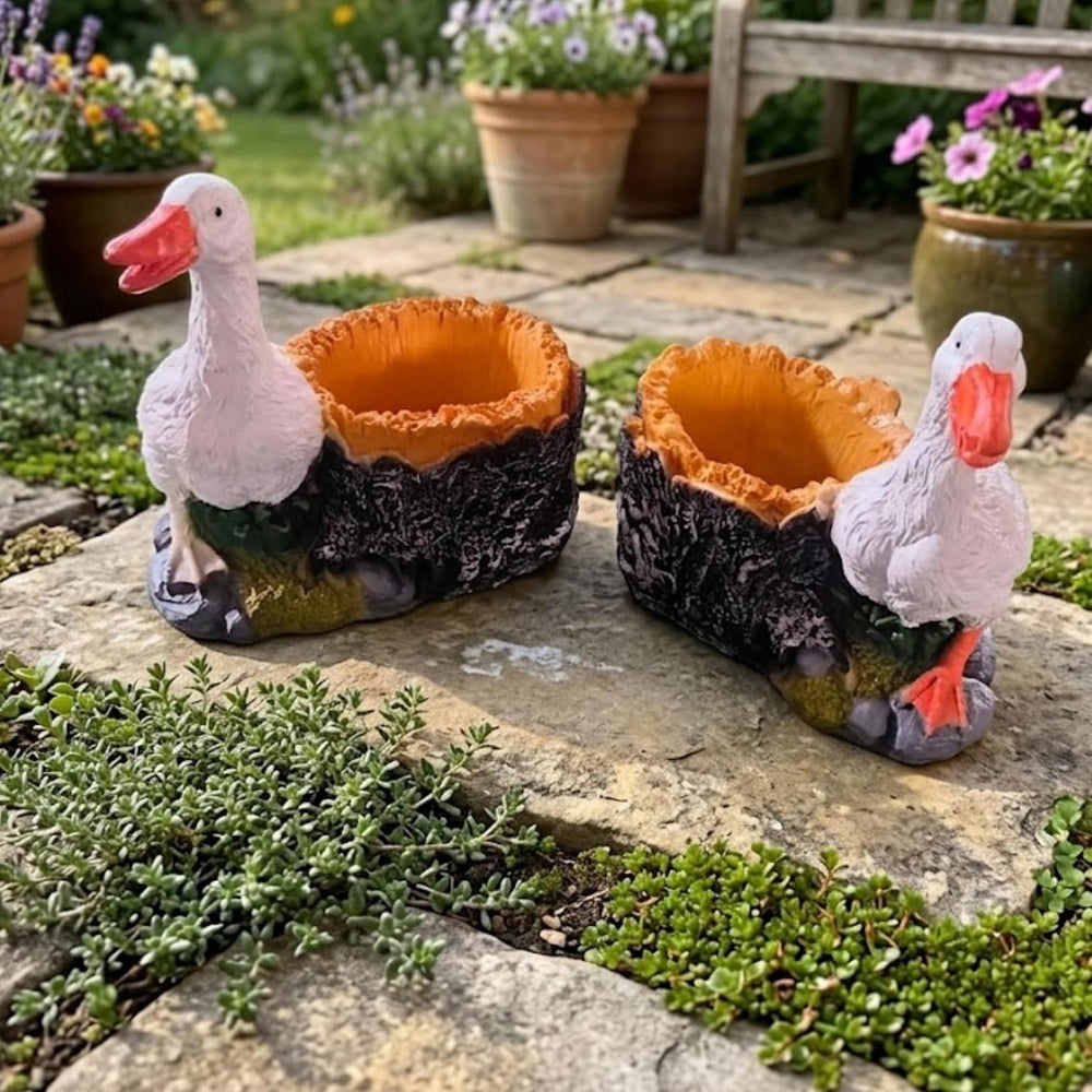 Pair of Duck Garden Planters – Set of 2 Resin  Flower Pots- Material Resin
