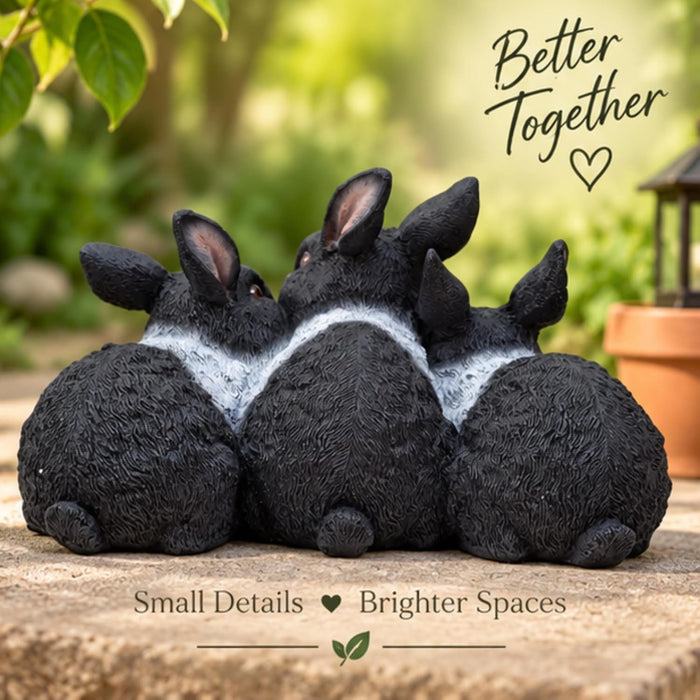 Resin Three Joint Rabbits for Garden Decoration,, White, Grey, Black (Single pc)