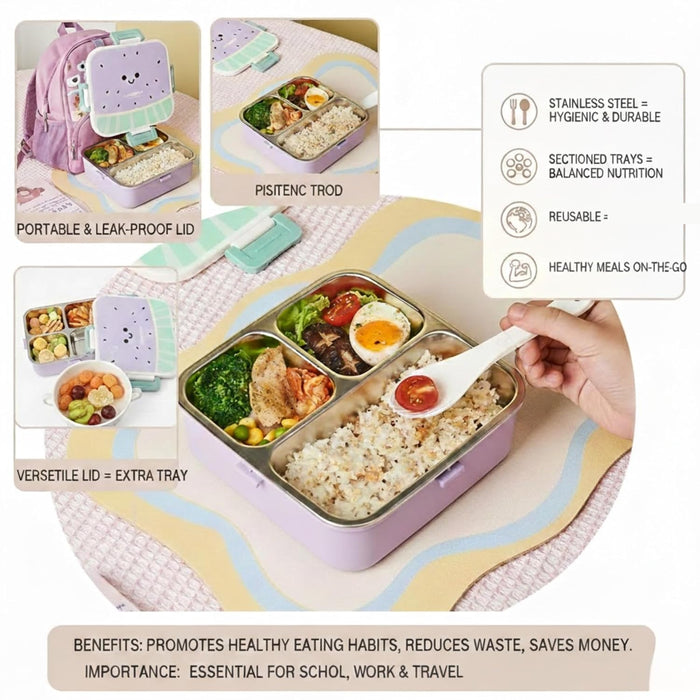 Kids- 745 ml  SS Lunch Box 304 stainless Steel Summer Tiffin Box (price per pc)|Leak-Proof Tiffin Box for Kids | Premium School and Picnic Lunch Box