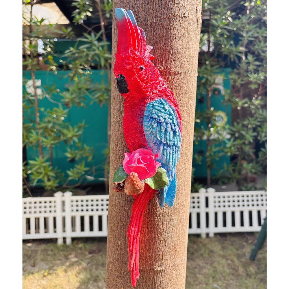 Exotic Pink & Blue Macaw Parrot Figurine on Branch Décor