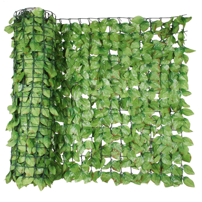 Wonderland Set of Two : Artificial Willow with Leaves 3 Meter long Roll for fence / screen / hedge with artificial white flowers & green leaves for garden / balcony / home decor / vertical garden, vertical gardening, cover wall with leaves