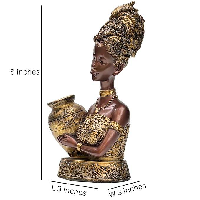 Wonderland Elegant Heritage Woman Figurine – Handcrafted Decorative Statue with Ornate Jar – Antique Bronze & Metallic Golden Accents for Home Styling