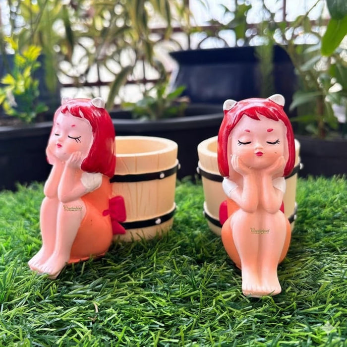 3.5 inch Dream Girl Succulent Planter – Decorative Resin Flower Pot for Indoor Plants, Cute Miniature Garden Decor & Desk Accessory(Set of 2)- Plant Not Included