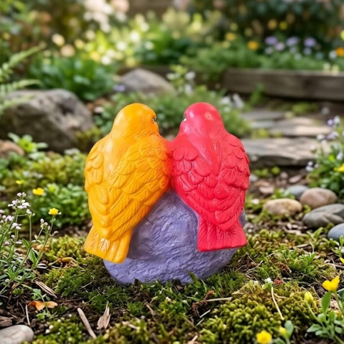 Vibrant Resin Lovebirds Welcome Sign Garden Statue