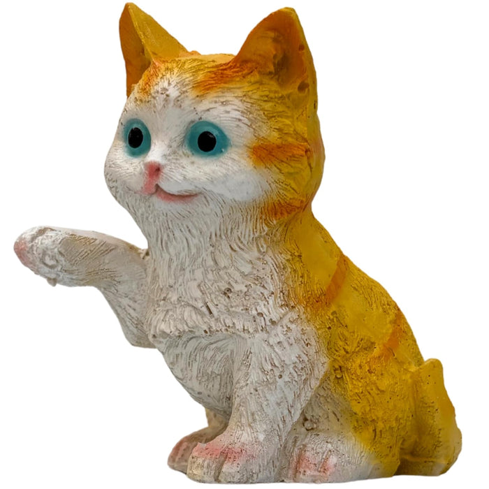 Yellow,Orange and White Kitten Figurine with Blue Eyes