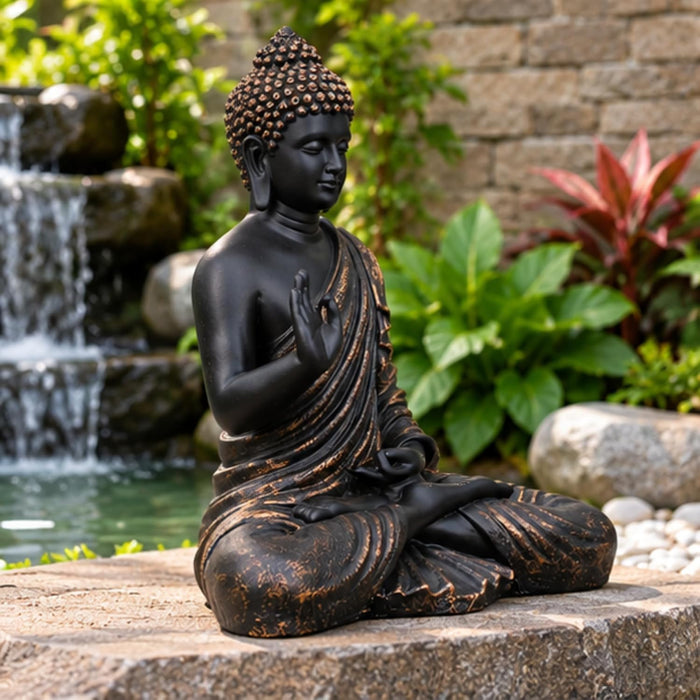 14 inches Ashirvad Avastha Buddha Resin Statue, (Beige) showpiece, Gift