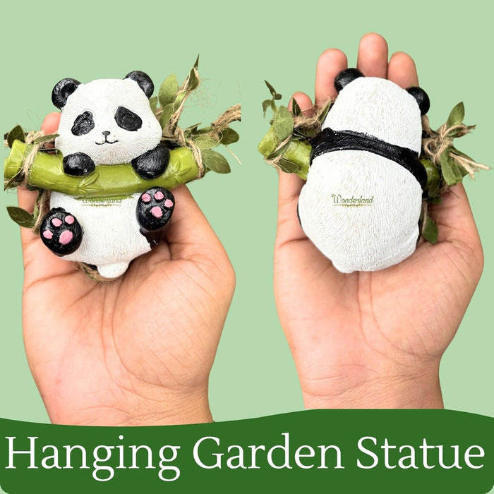 Adorable Hanging Panda on Bamboo Swing Figurine – Hand-Painted Resin Garden Statue with Decorative Vine Rope for Indoor/Outdoor Home Decor