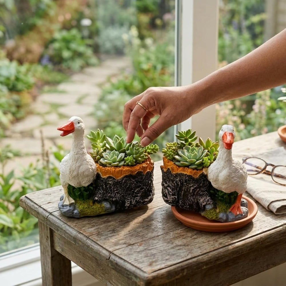 Pair of Duck Garden Planters – Set of 2 Resin  Flower Pots- Material Resin