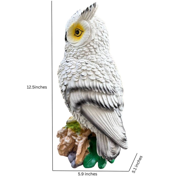 Wonderland White Owl Figurine on Branch - Resin Wildlife Garden & Home Decor Statue