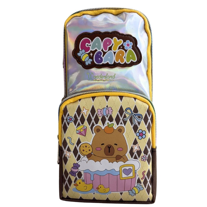 Kawaii Capybara Pencil Case – Multi-Compartment Stationery Pouch with Clear Window & Pastel Aesthetic