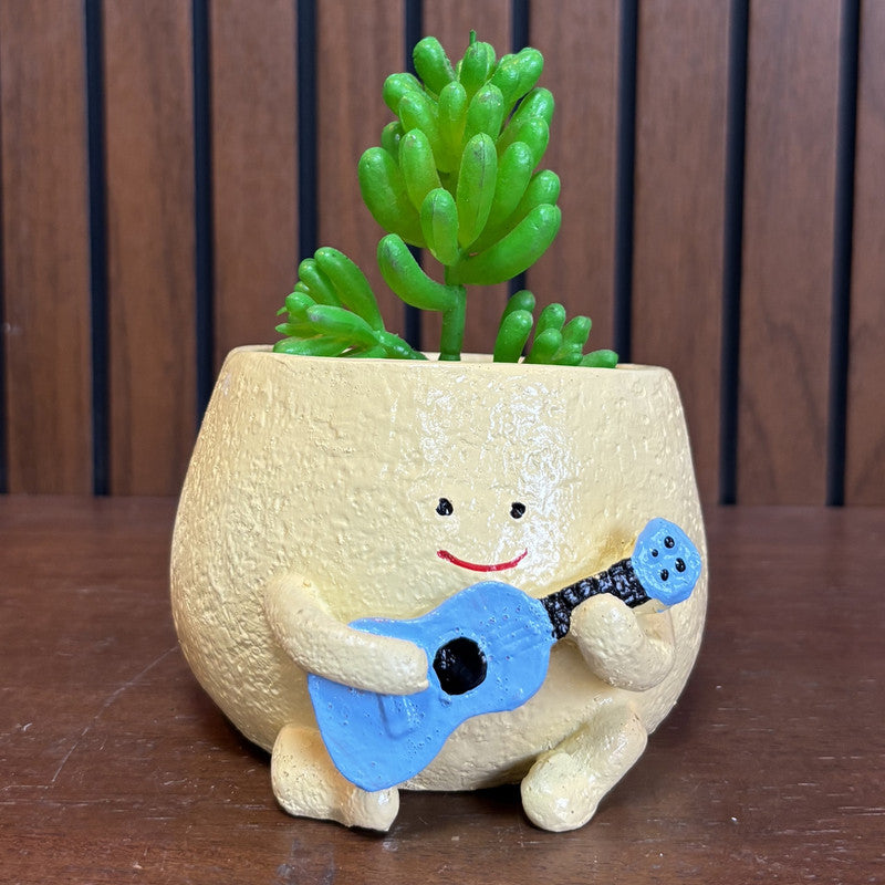 Happy Succulent Pot with Blue Guitar