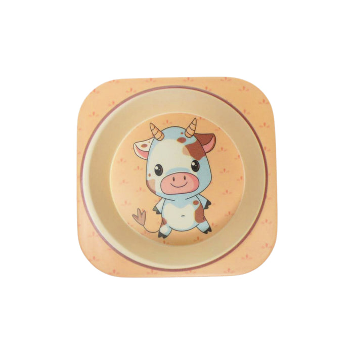 Wonderland moo moo cow style (Set of 5 Pcs) Eco-Friendly Kids Bamboo Fiber Tableware Set/Bamboo Fiber Dinner Set/Dinnerware/Divided Plate for Babies