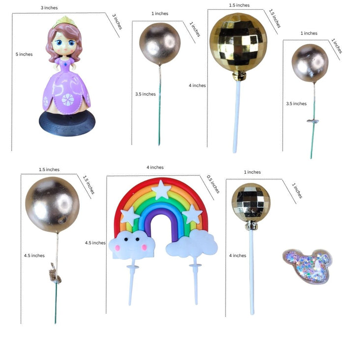 Wonderland Princess Cake Topper Set - Purple Dress Doll with Gold Disco Ball & Party Accessories for Kids' Birthday Decoration, Theme Party Supplies