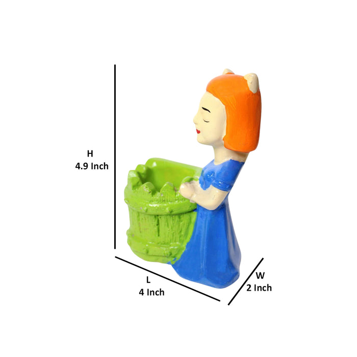 Wonderland Adorable Poly Resin Tabletop Girl Planter - Sweet Garden Decor for Succulents and Small Plant