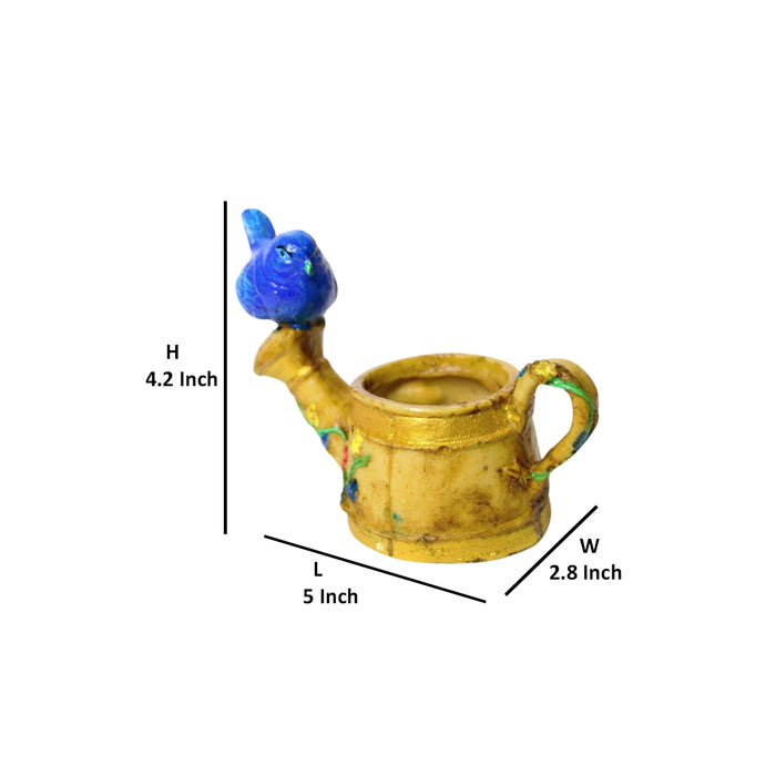 Wonderland Cheerful Poly Resin Cute Tabletop Bird with Watering Can Planter - Adorable Garden Decor for Succulents and Small Plants