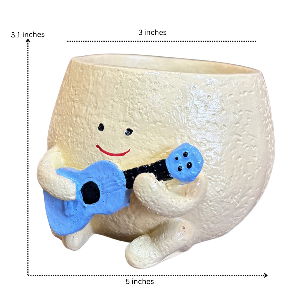 Happy Succulent Pot with Blue Guitar