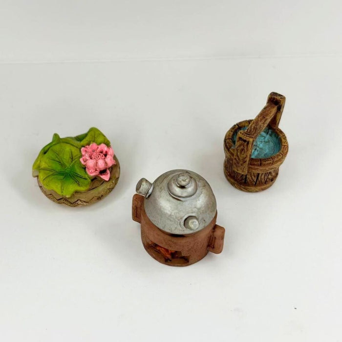 Wonderland 7-Piece Miniature Rustic Furniture & Accessories Set | Fairy Garden, Dollhouse & Terrarium Decor