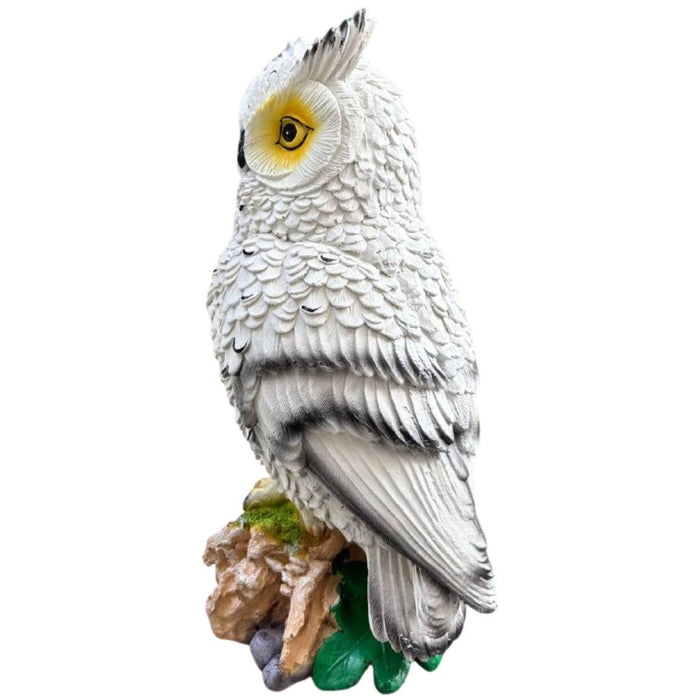 Wonderland White Owl Figurine on Branch - Resin Wildlife Garden & Home Decor Statue