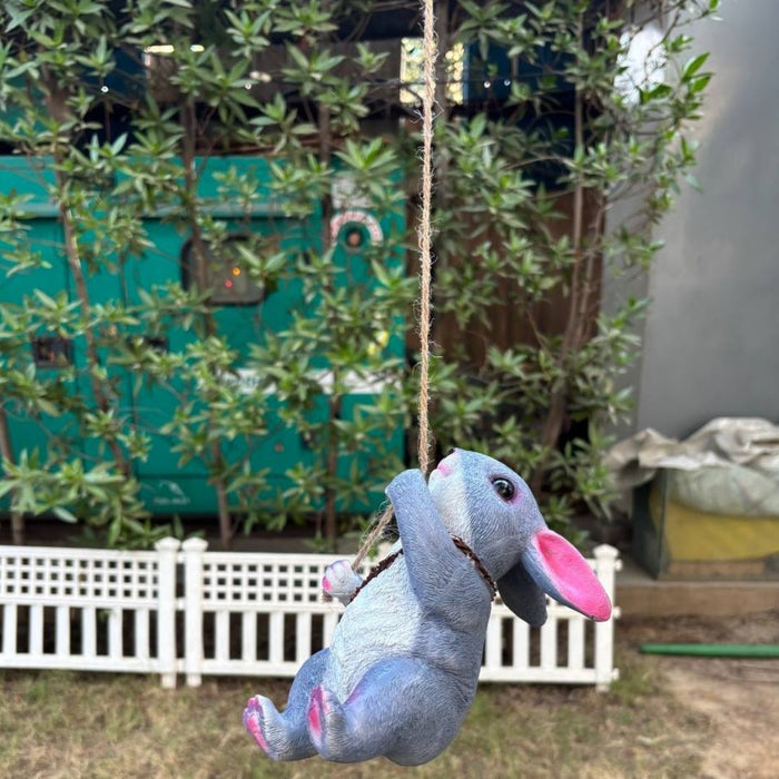 Wonderland Cute Grey Bunny Rabbit Figurine with Bag | Staute for Garden & Home Décor