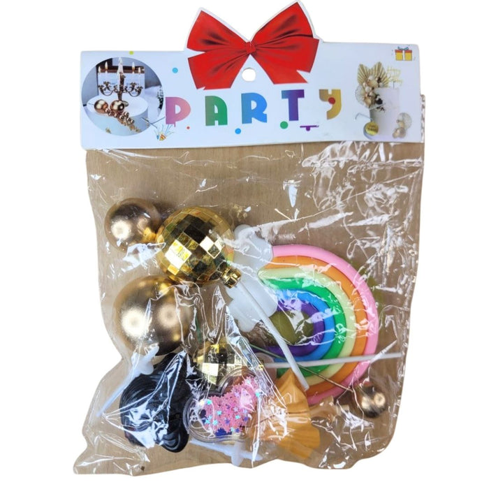 Wonderland Theme Cake Topper Set for Birthday Party Decorations | Includes Doll Figure, Rainbow, Gold Ornaments & Wand