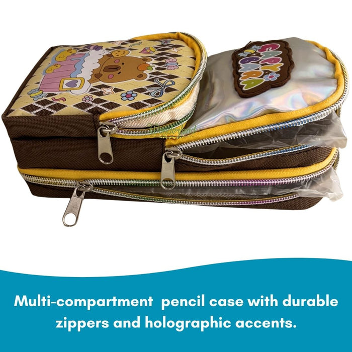 Kawaii Capybara Pencil Case – Multi-Compartment Stationery Pouch with Clear Window & Pastel Aesthetic