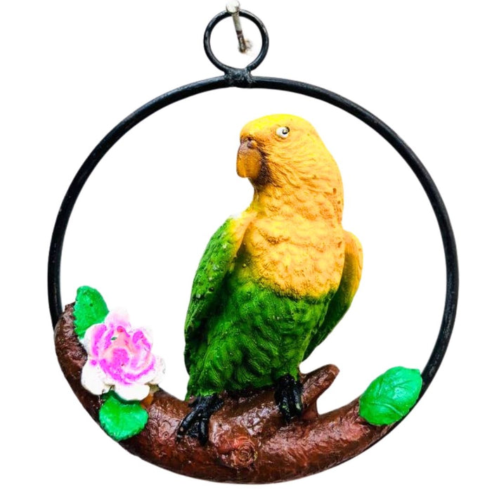 Wonderland Hand-Painted  Parrot Bird Figurine on Branch with Flower | Vibrant Home & Garden Decor