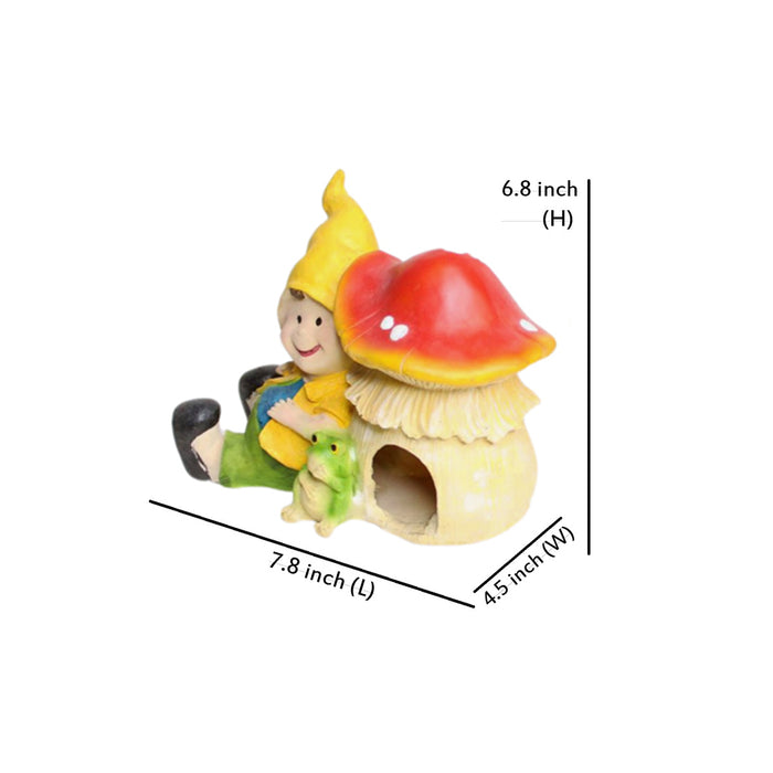 Wonderland SET of 2 (Combo) Boy with Mushroom House & Pig Planter, resin planters, pot, gifting