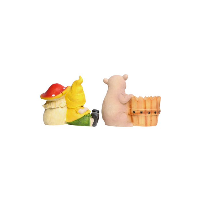 Wonderland SET of 2 (Combo) Boy with Mushroom House & Pig Planter, resin planters, pot, gifting