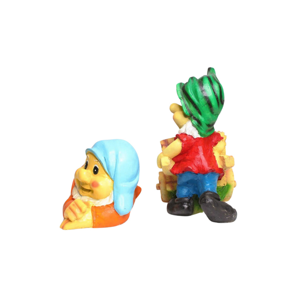 SET of 2 (Combo) Gnome Dwarf sleeping statue and gnome pushing cart planter for home décor, garden decoration