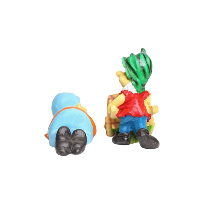 Wonderland SET of 2 (Combo) Gnome Dwarf sleeping statue and gnome pushing cart planter for home décor, garden decoration