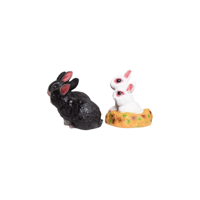 Wonderland SET of 2 : 3 Joint Rabbits & 2 Hare in hole, made of Resin Statue for garden decoration, home decor, balcony decoration