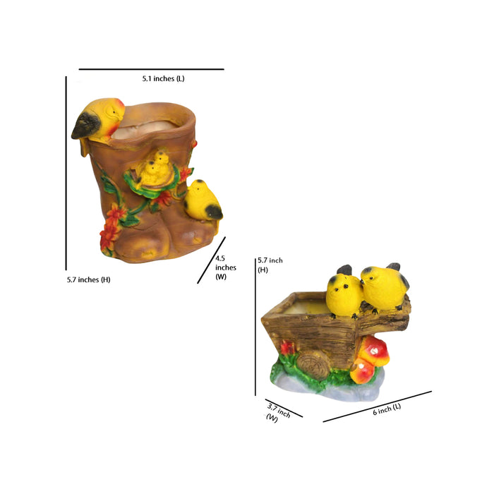 Wonderland Set of 2 (Combo) Birds on Shoe Planter & Birds on Cart Planter, Planters, Pot, Container for home decoration, garden decoration