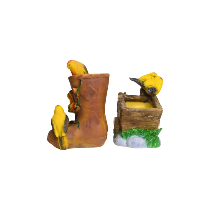 Wonderland Set of 2 (Combo) Birds on Shoe Planter & Birds on Cart Planter, Planters, Pot, Container for home decoration, garden decoration